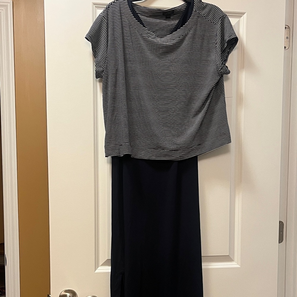 J. Jill Navy and White Striped Midi Dress
